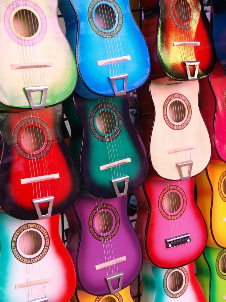 Colorful guitars with a Latin flare.