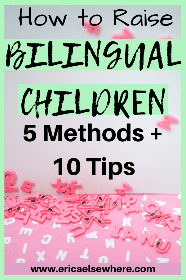 Image with pink letters. How to raise bilingual children: 5 methods plus 10 tips