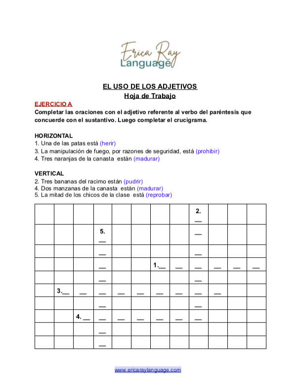 El uso de los adjetivos – Hoja de trabajo (worksheet)